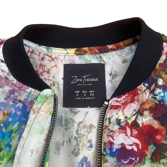Zara Trafaluc Lightweight Bomber Jacket Size S Small Multicolored Floral Print - Picture 9 of 14